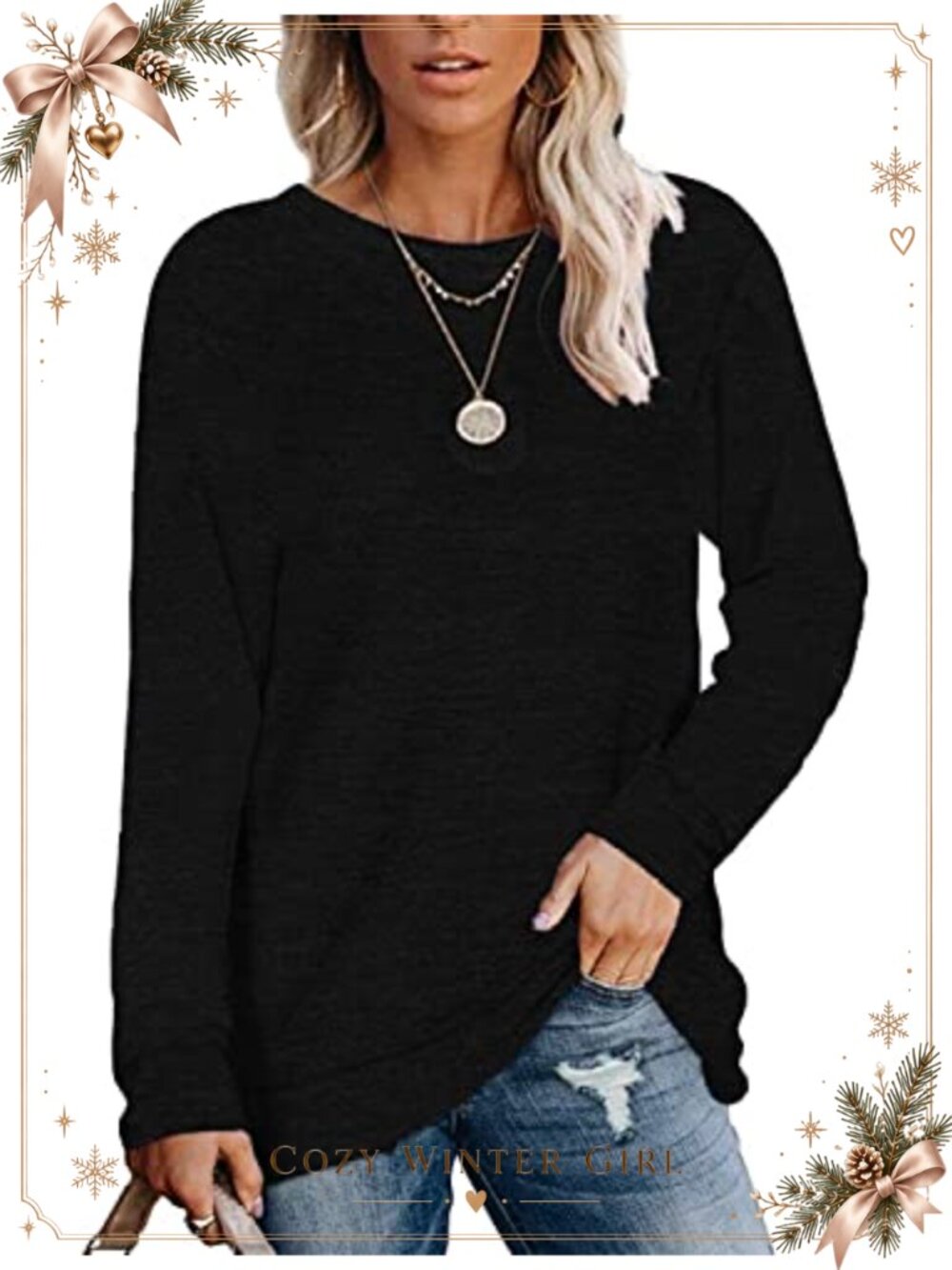 Womens Crewneck Long Sleeve Tunic Sweatshirt Lightweight Casual Top